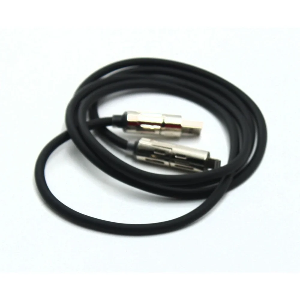 USB to Lightning Charging Cable Black Silicone Chrome Metal Ends DL096-hxd